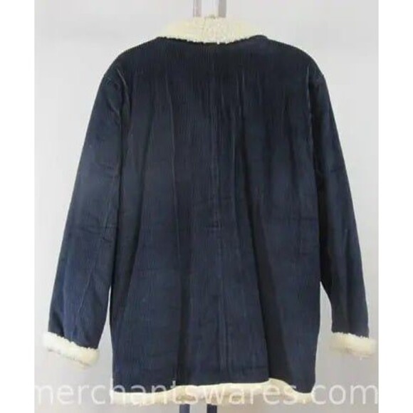 SALE!! Denim & Co Navy Blue Sherpa Lined Corduroy Button Front Jacket Large - Picture 3 of 8
